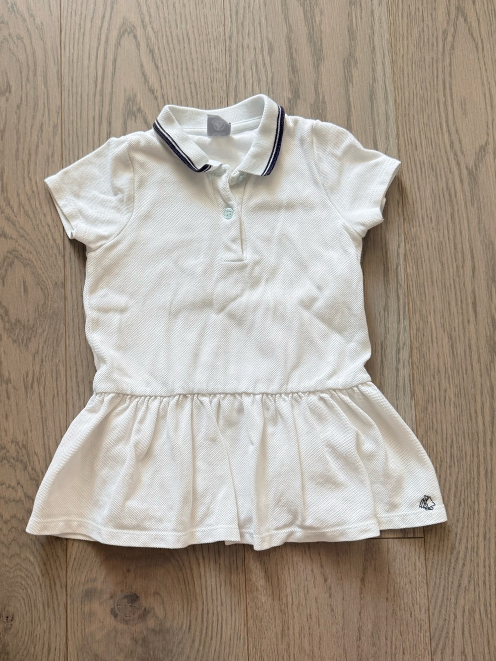 Petit Bateau White Polo Dress with Navy Trim - 18m